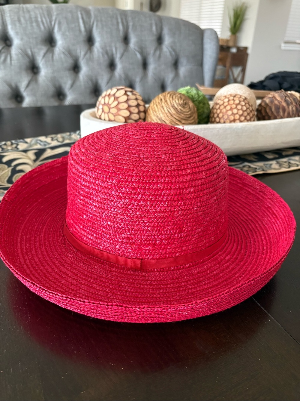 Vintage Betmar Fuchsia Pink Wide Brim Boater Sun Hat Grosgrain Ribbon Made USA - Picture 4 of 6